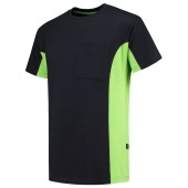 T-shirt Bicolor Borstzak 102002 Navy-Lime 4XL
